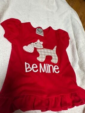 Red 'Be Mine' Dog Appliqué Toddler Dress